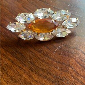 Elegant Crystal and Amber Coloured Glass Brooch